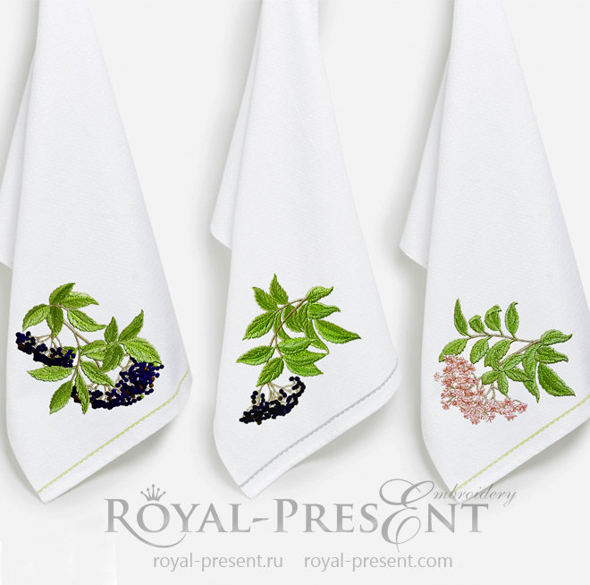 Three Elderberry Branches Machine Embroidery Designs RPE-1407