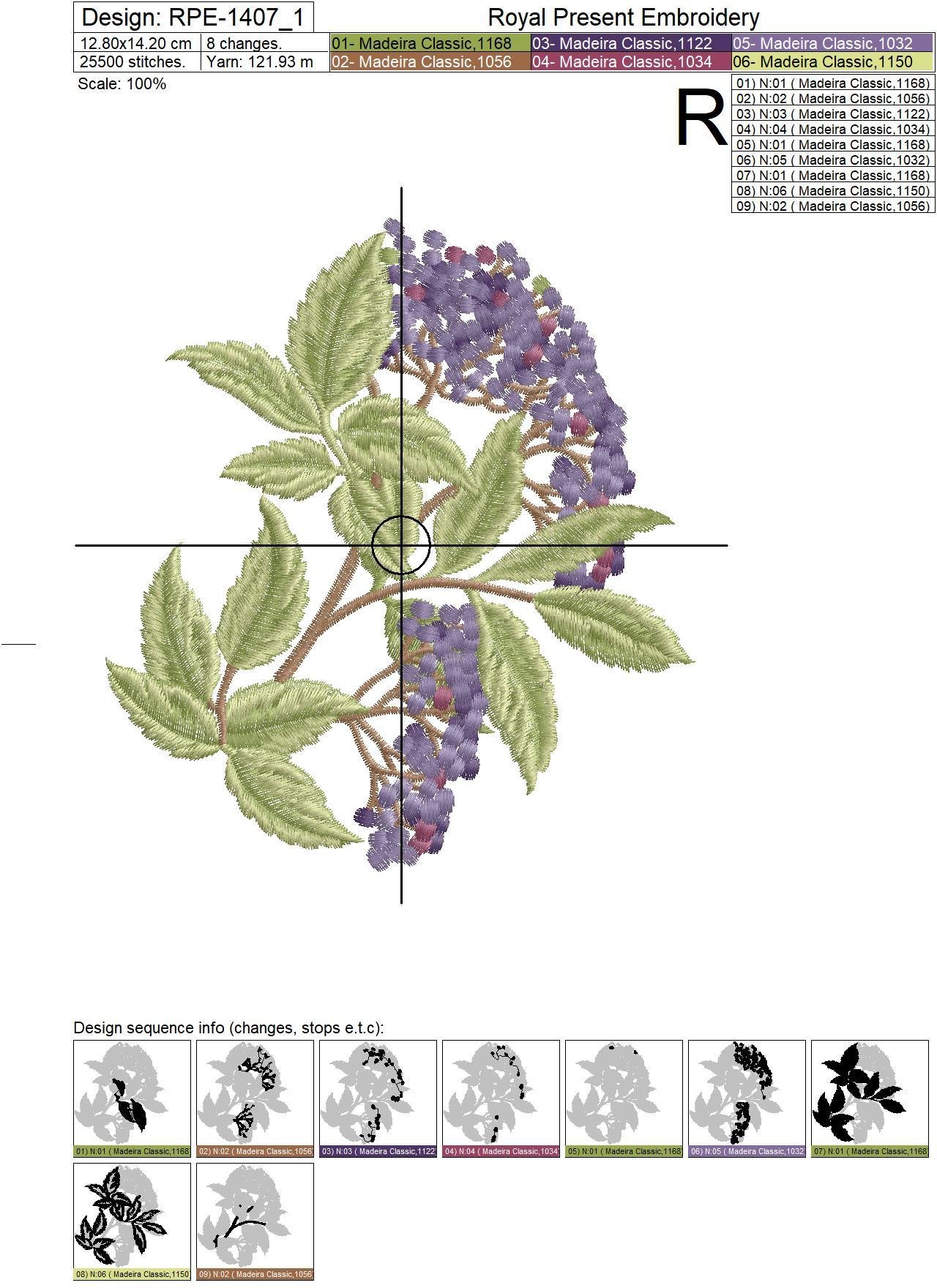 Three Elderberry Branches Machine Embroidery Designs