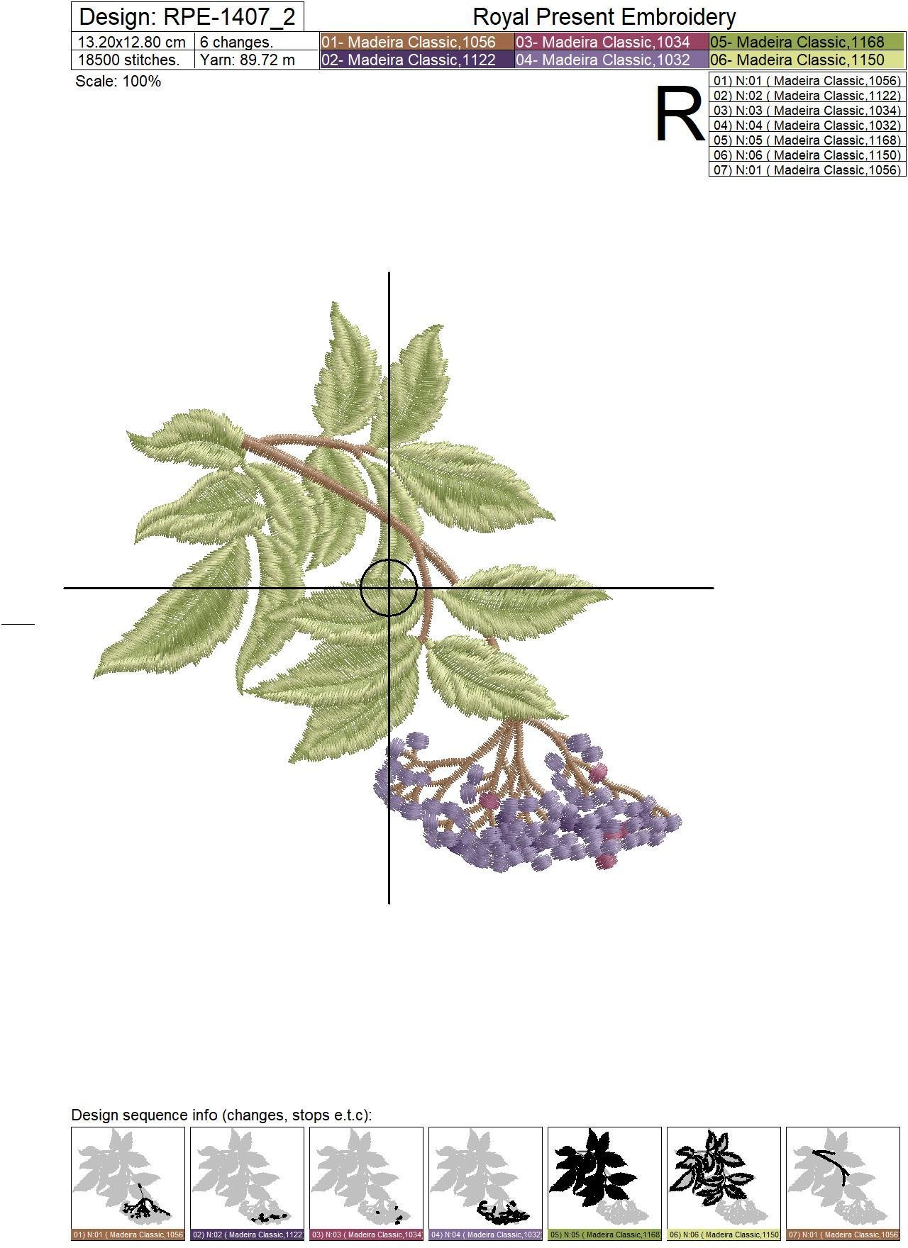 Three Elderberry Branches Machine Embroidery Designs