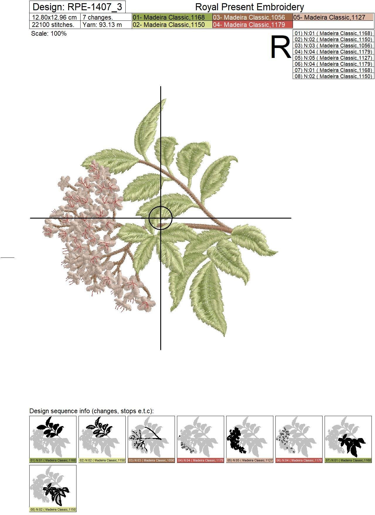 Three Elderberry Branches Machine Embroidery Designs
