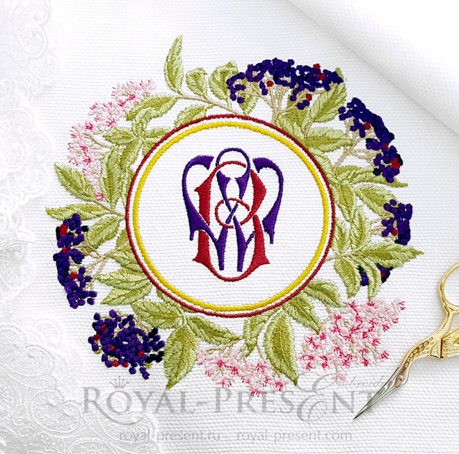Elderberry wreath Machine Embroidery Design - 2 sizes RPE-1408
