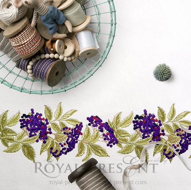 Elderberry border Machine Embroidery Design - 2 sizes RPE-1410
