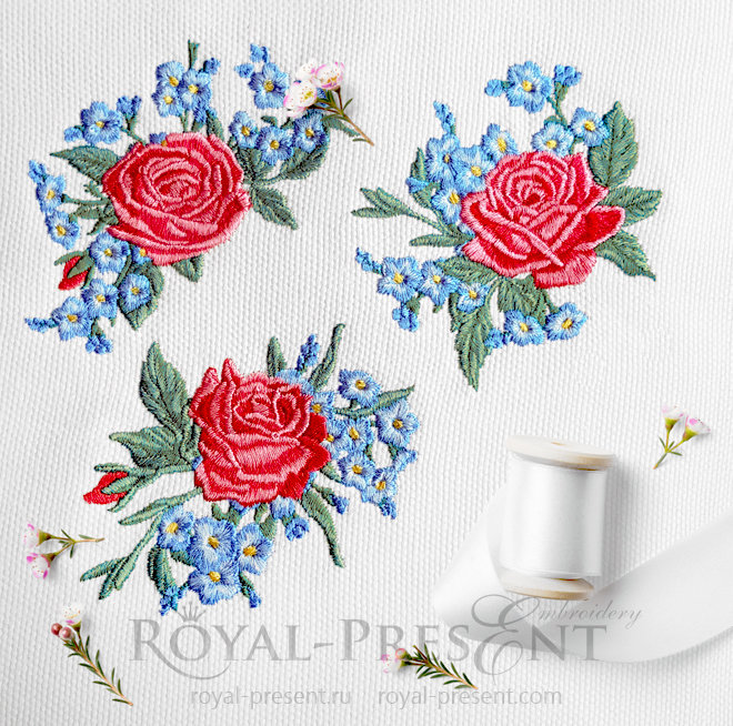 Roses and forget-me-nots Machine Embroidery Designs RPE-1414