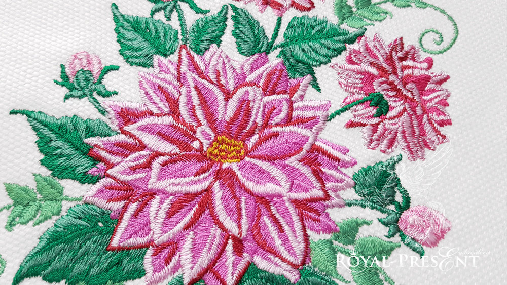 Dahlias Machine Embroidery Design - 4 sizes