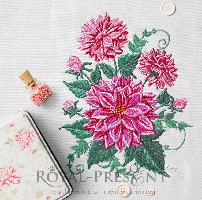 Dahlias Machine Embroidery Design - 4 sizes