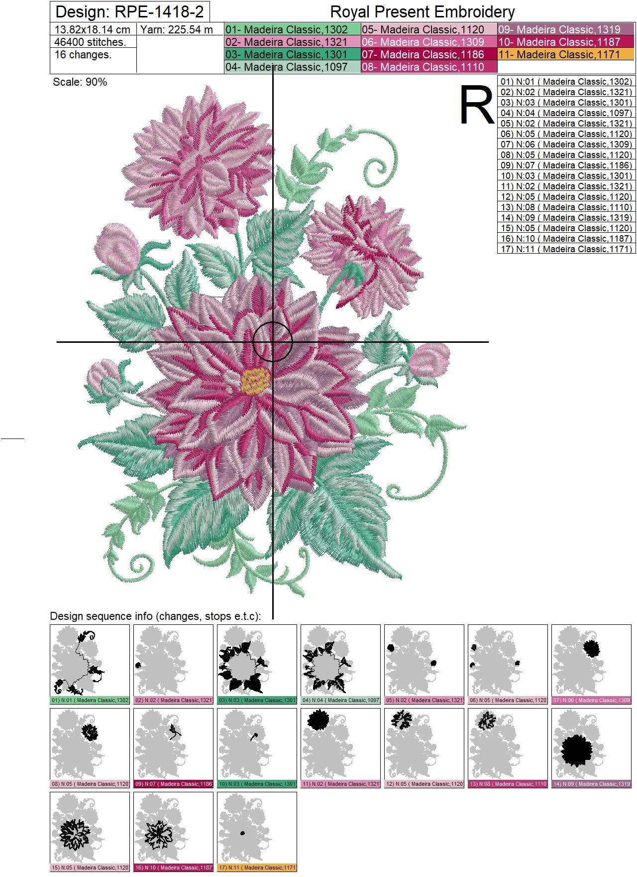 Dahlias Machine Embroidery Design - 4 sizes