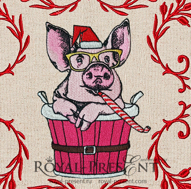 Christmas Piggy Machine Embroidery Design - 2 sizes RPE-1416