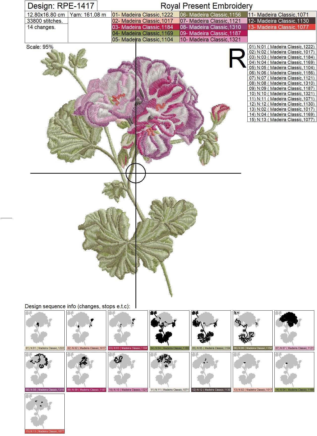 Geranium machine embroidery design