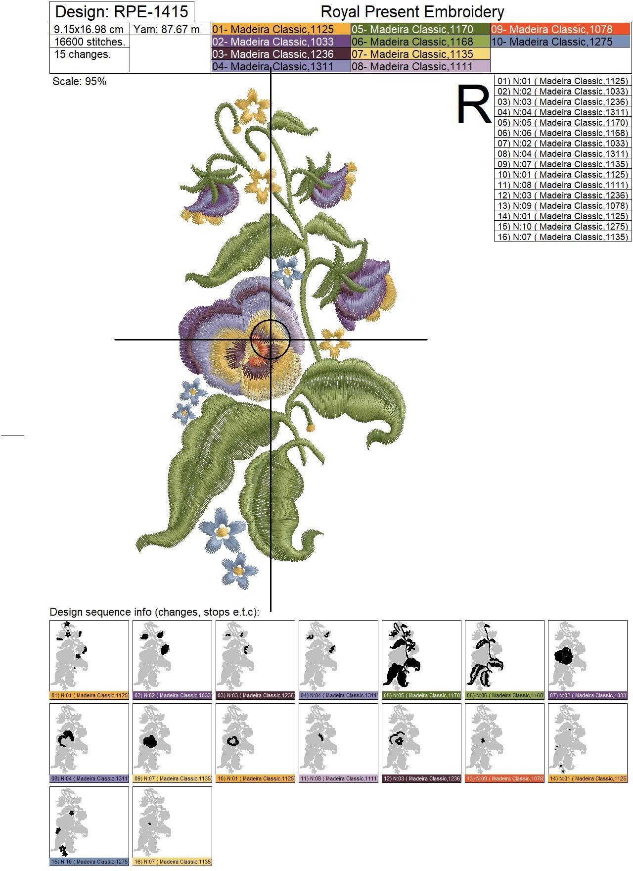 Digital Machine Embroidery Design Pansies