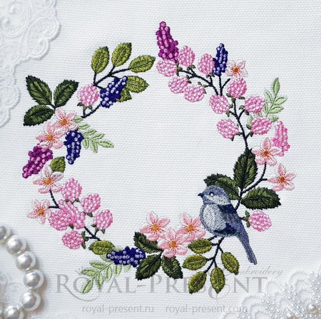 Sparrow Wreath Machine Embroidery Design RPE-1422