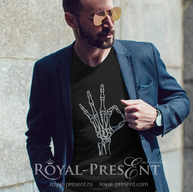 Skeleton hand Gesture Ok Machine Embroidery Design - 3 sizes RPE-1427