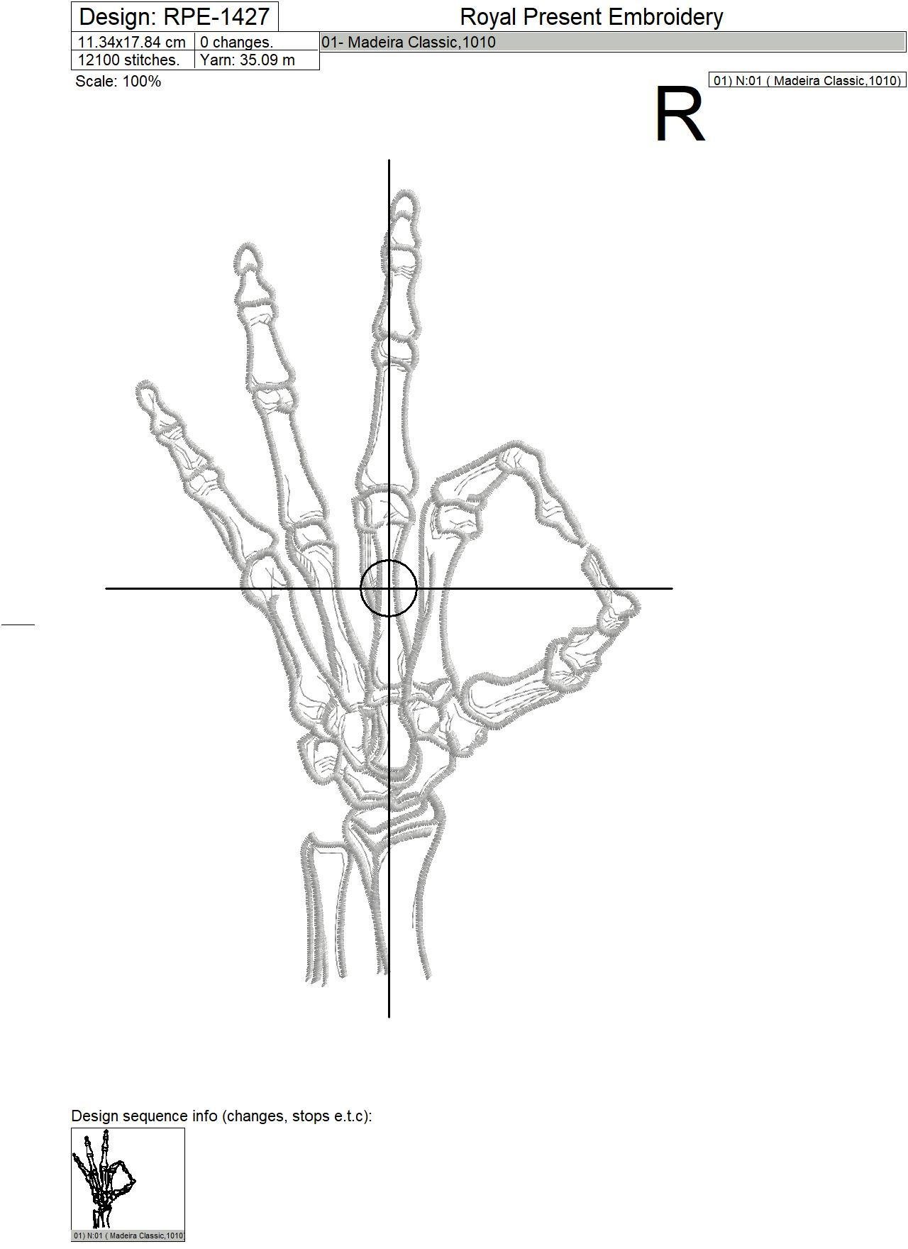Skeleton hand Gesture Ok Machine Embroidery Design - 3 sizes