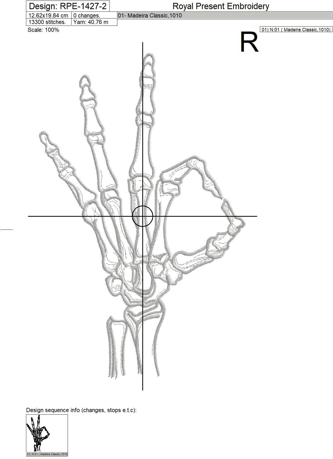 Skeleton hand Gesture Ok Machine Embroidery Design - 3 sizes