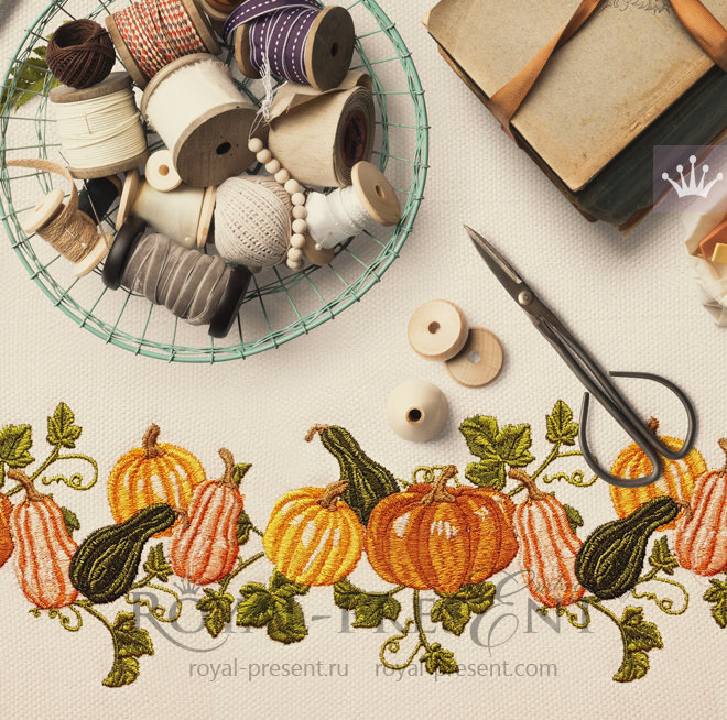 Pumpkins border Machine Embroidery Design - 4 sizes RPE-1436