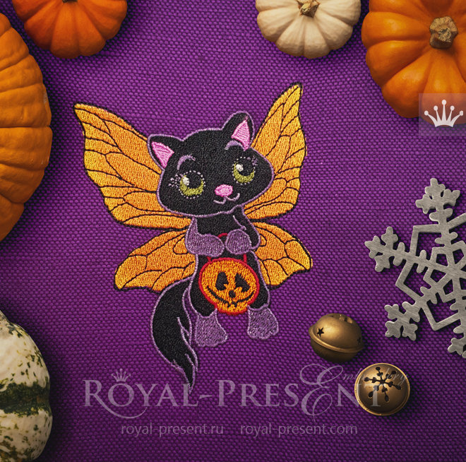 Cat Halloween Machine Embroidery Design - 2 sizes RPE-255-1