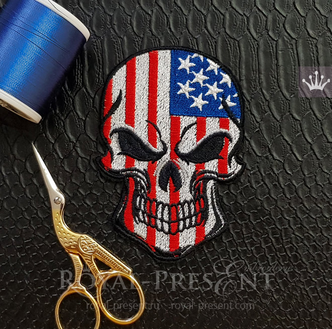 USA Flag Skull Machine Embroidery Design RPE-329