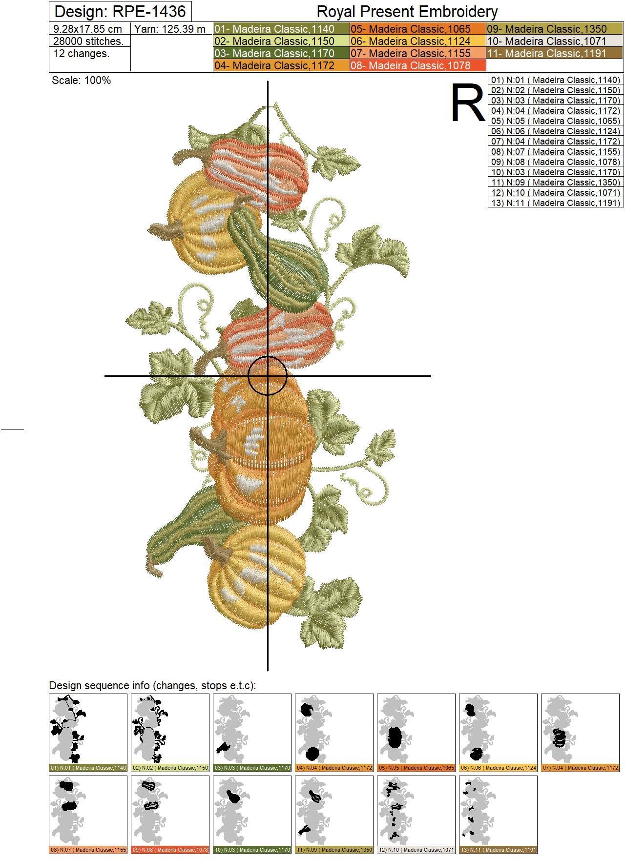 Pumpkins border Machine Embroidery Design - 4 sizes