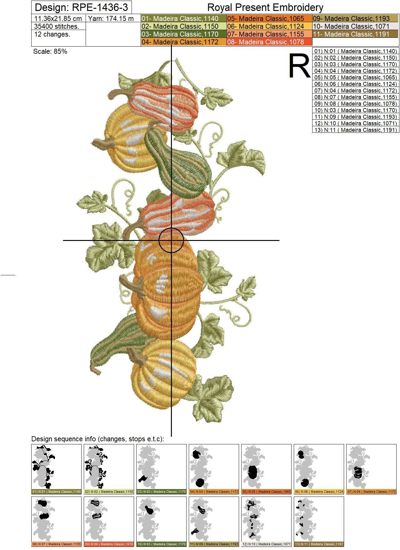 Pumpkins border Machine Embroidery Design - 4 sizes