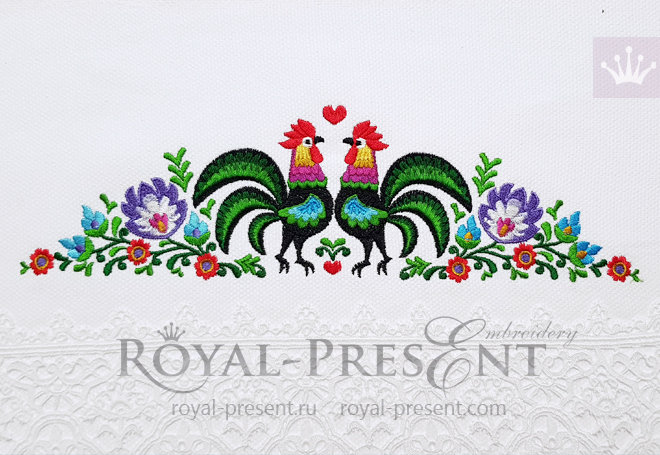 Polish Roosters border Machine Embroidery Design - 2 sizes RPE-1438