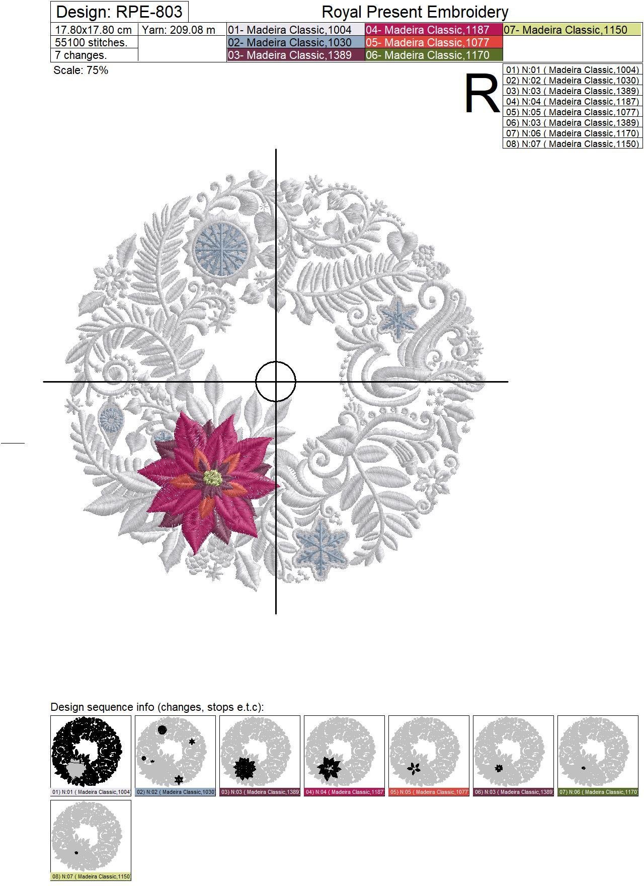 Machine Embroidery Design Christmas Wreath - 3 sizes