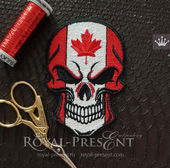 Canadian flag skull Machine Embroidery Design RPE-609