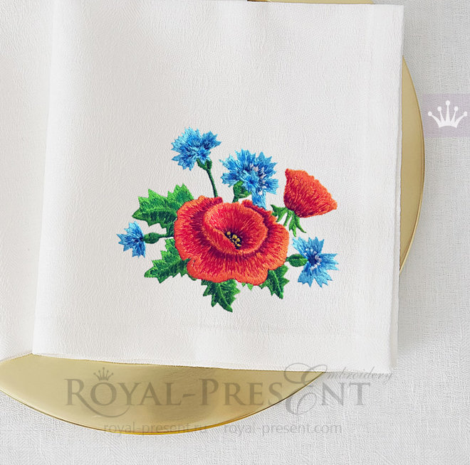 Machine Embroidery Design Poppies and cornflowers - 2 sizes RPE-156
