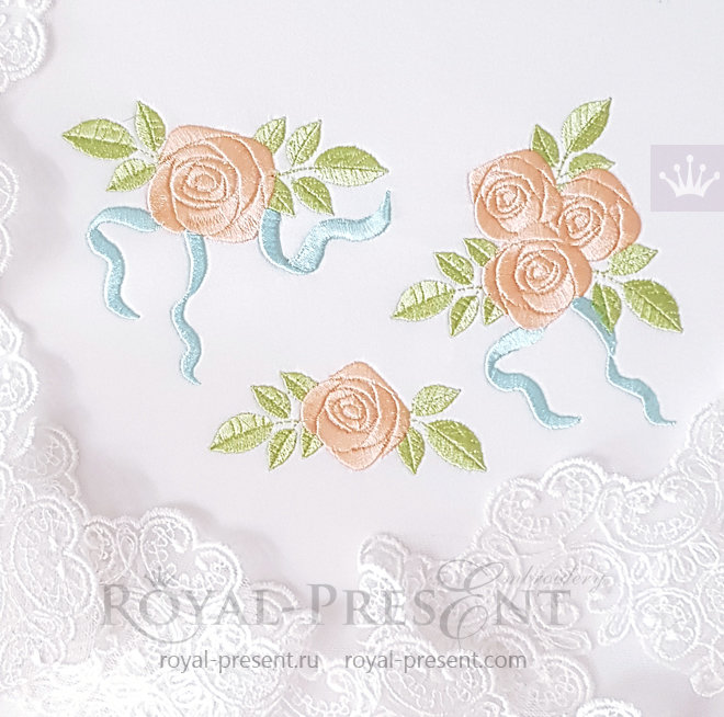 Machine Embroidery Designs Roses mini with ribbons RPE-300