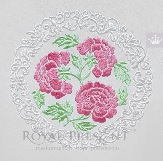 Chinese Peonies Machine embroidery design - 2 sizes RPE-651