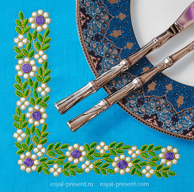 Floral Emerald Corner Machine Embroidery Design RPE-1452