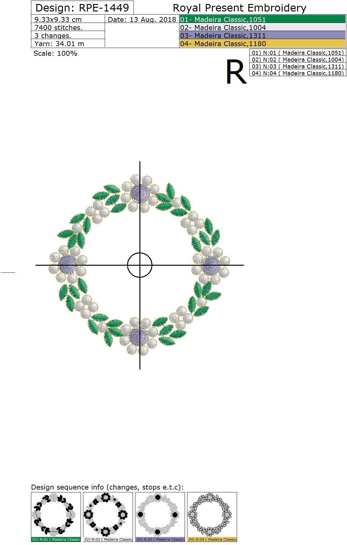 Floral Emerald frame Machine Embroidery Design