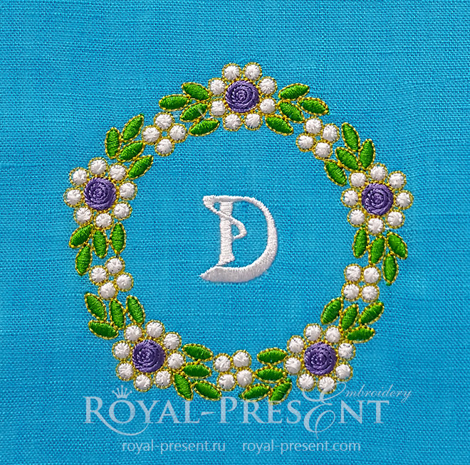 Floral Emerald Monogram Frame Machine Embroidery Design RPE-1451