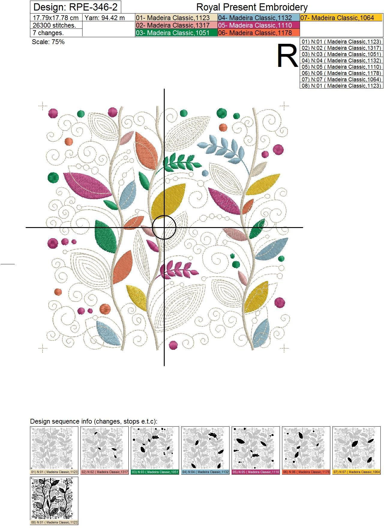 Square Machine Embroidery Design Autumn leaves - 5 sizes