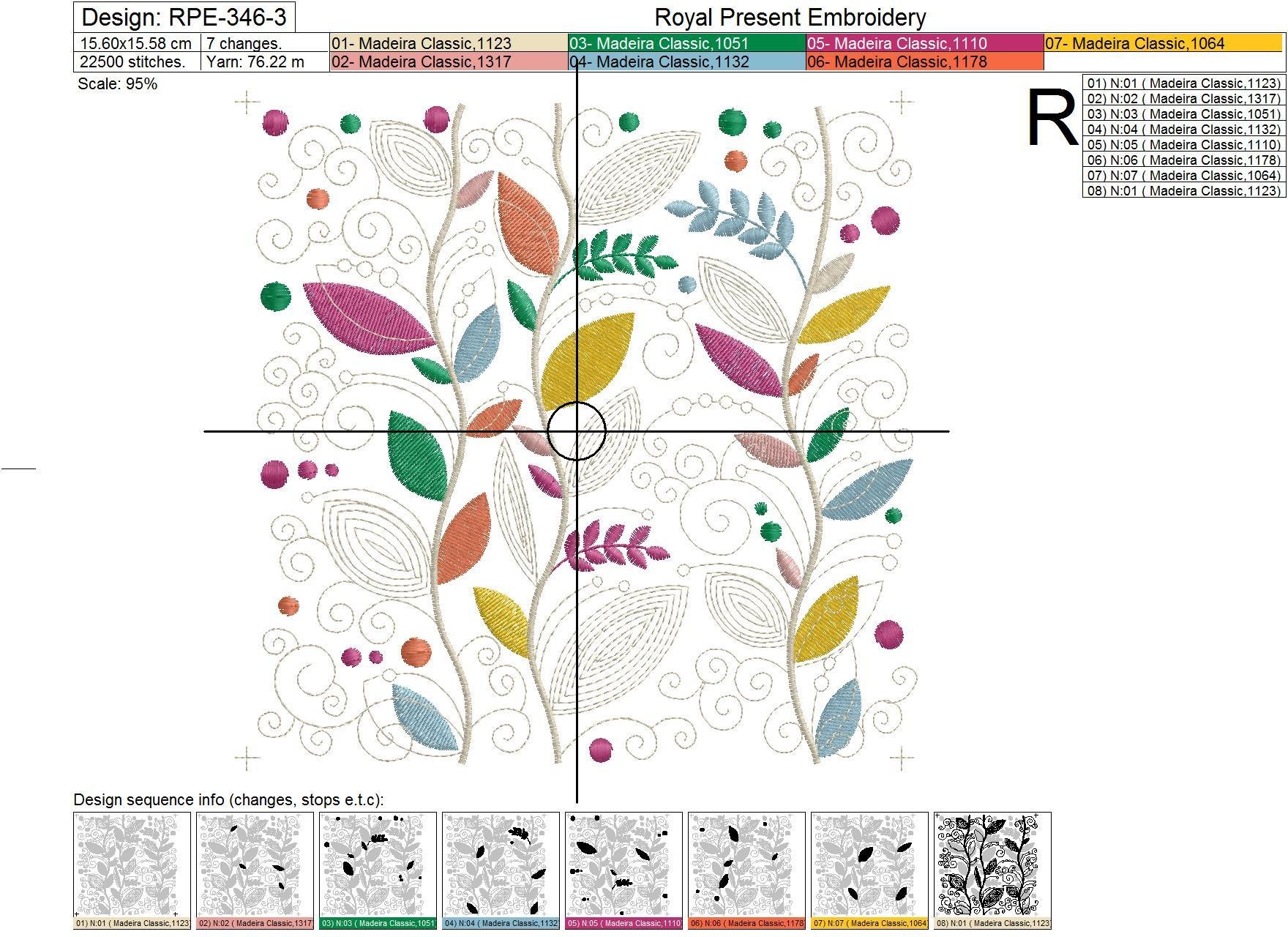 Square Machine Embroidery Design Autumn leaves - 5 sizes