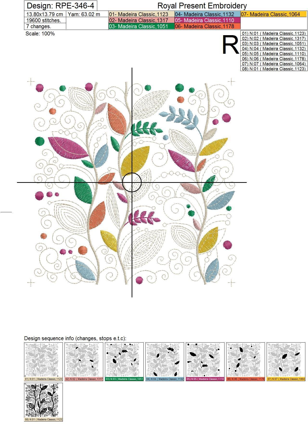 Square Machine Embroidery Design Autumn leaves - 5 sizes