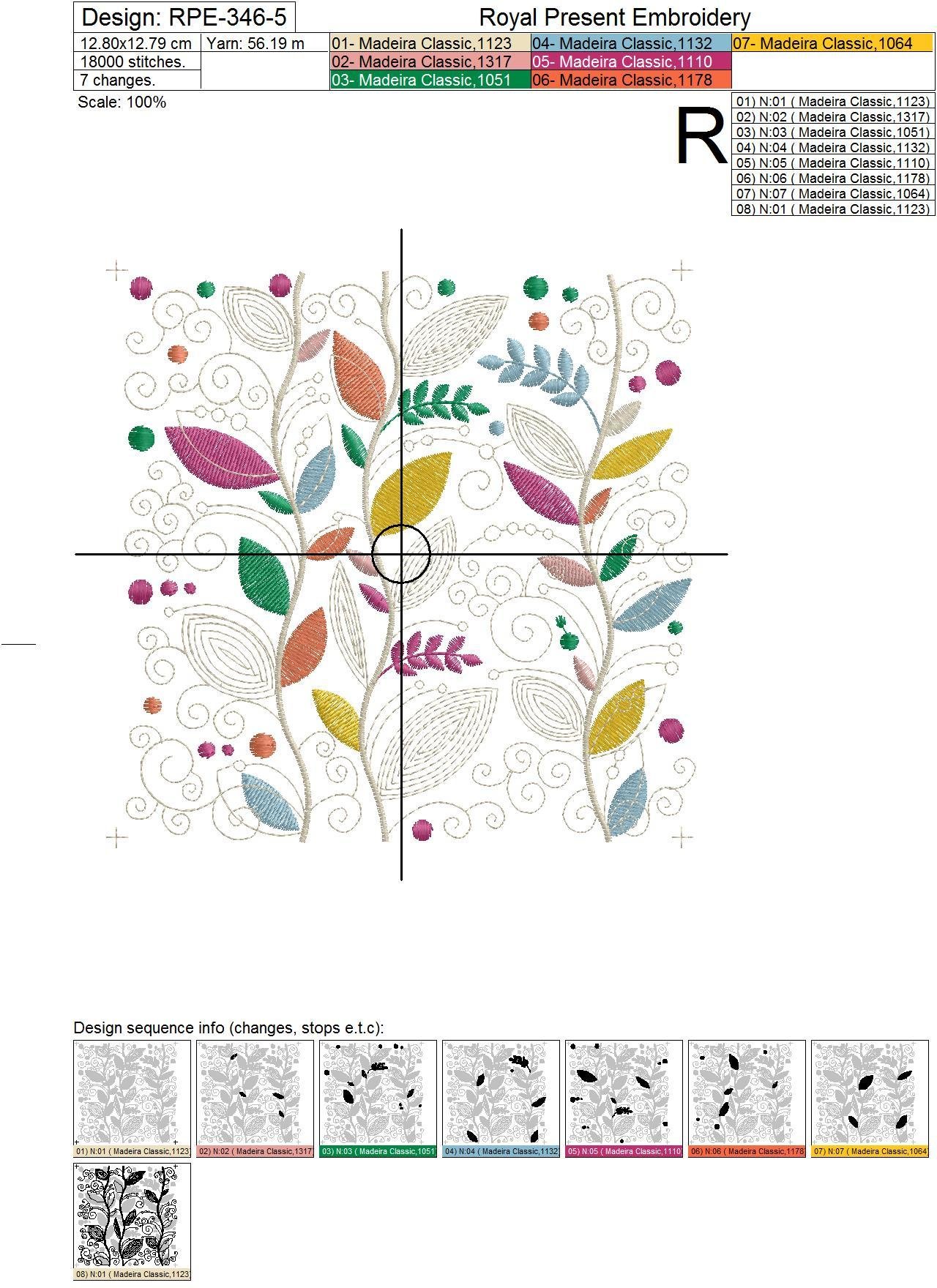Square Machine Embroidery Design Autumn leaves - 5 sizes