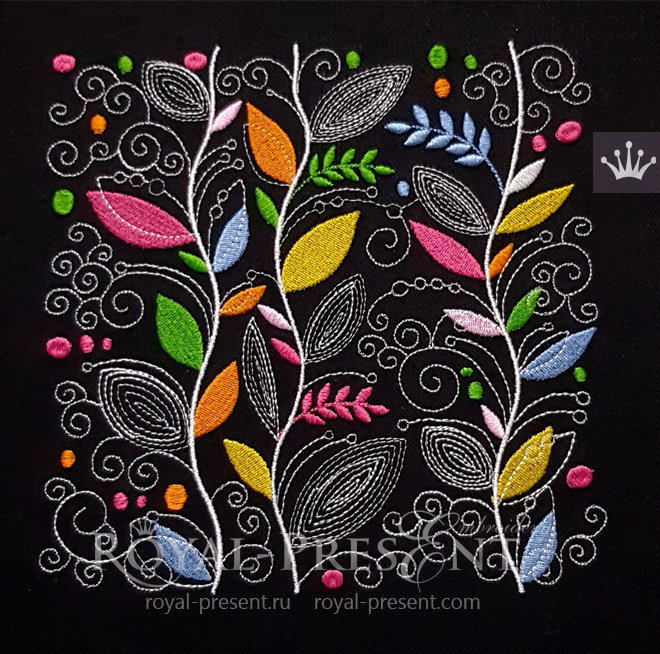 Square Machine Embroidery Design Autumn leaves - 5 sizes