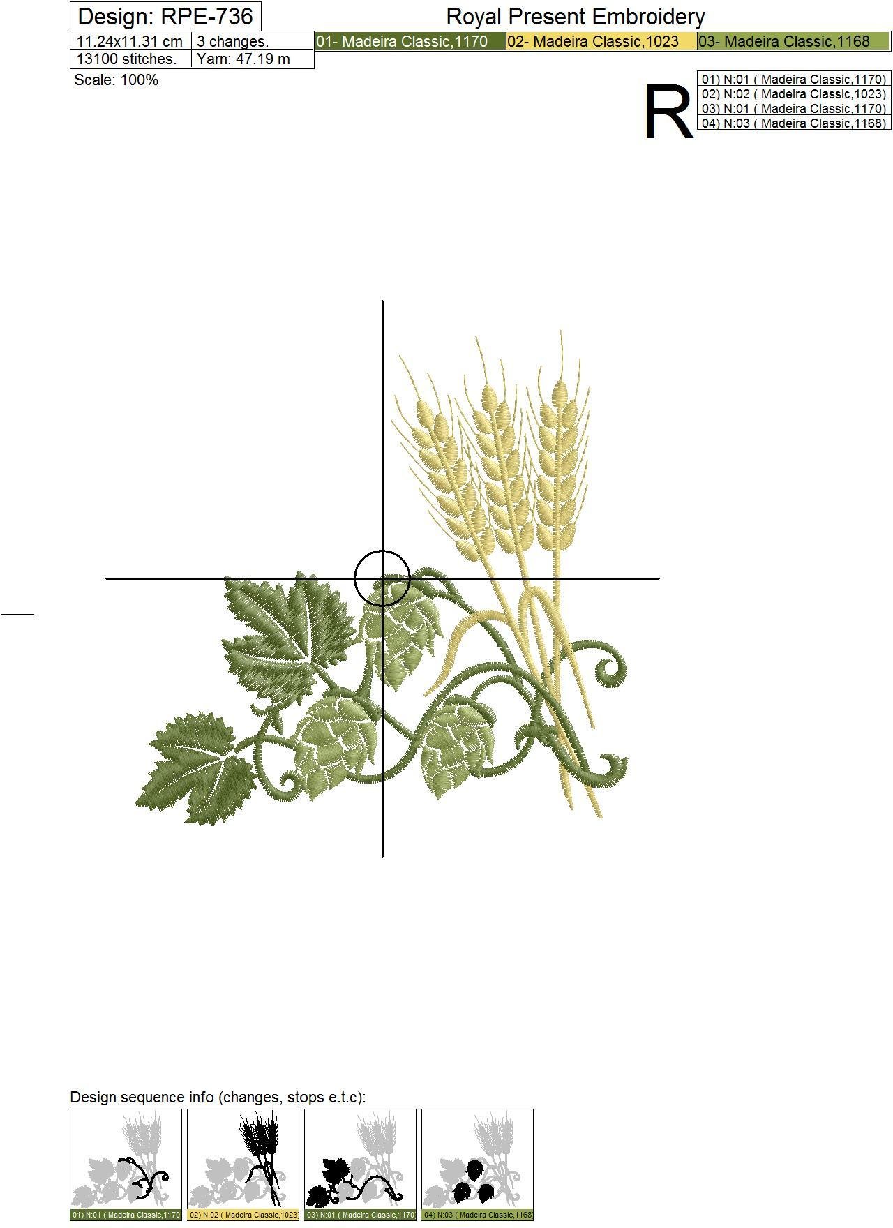 Corner Embroidery Design Hop and barley