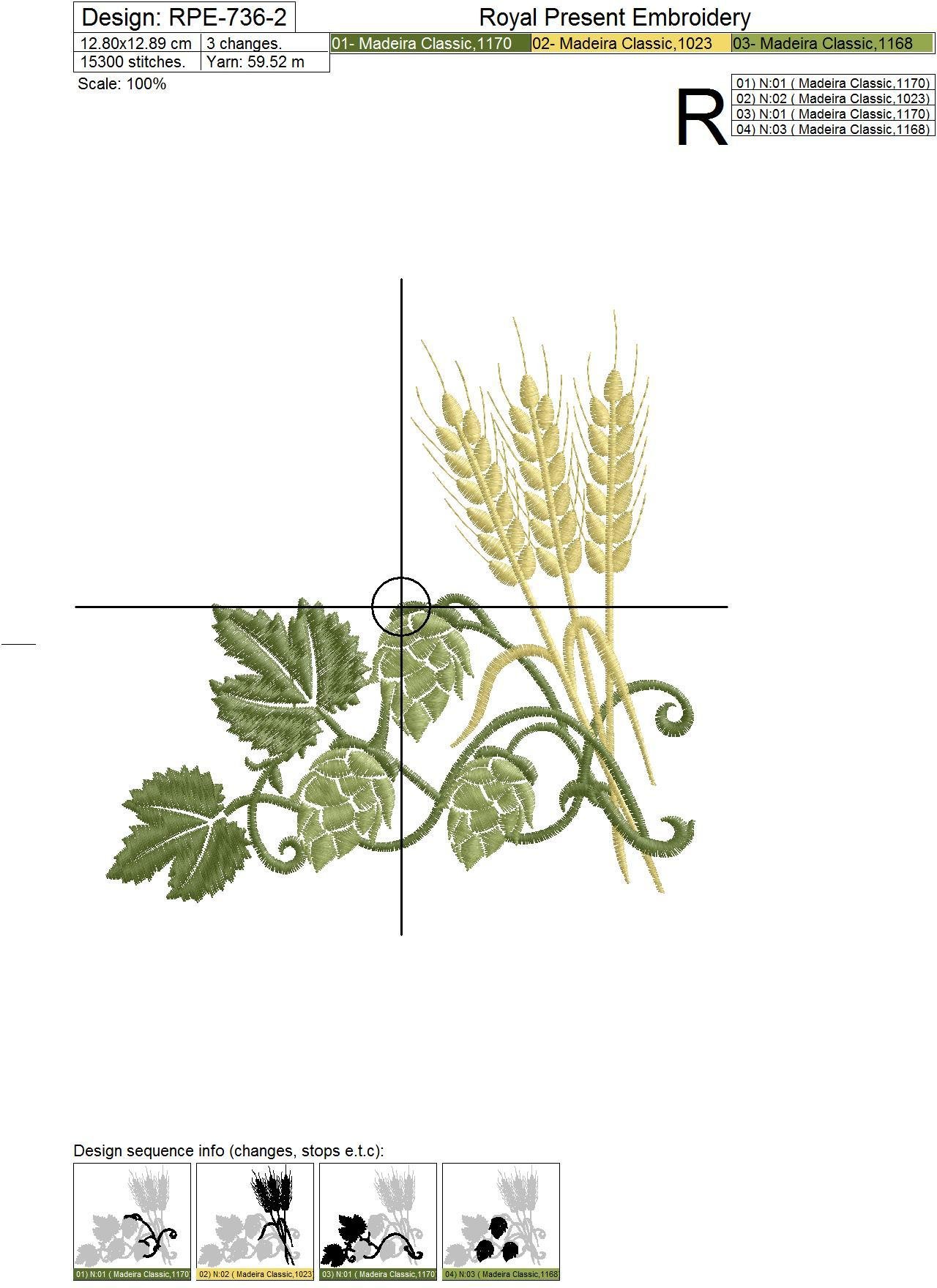 Corner Embroidery Design Hop and barley
