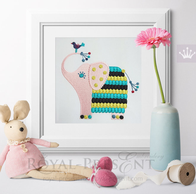 Machine Embroidery Design Cute Elephant - 2 sizes RPE-471