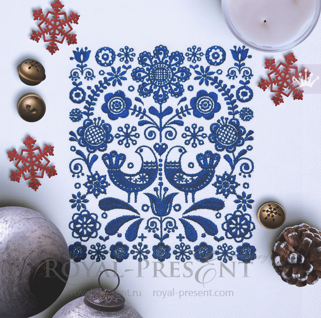 Scandinavian floral pattern Machine Embroidery Design - 3 sizes RPE-1455