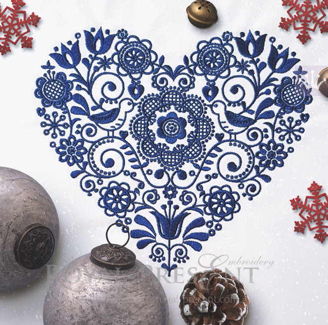 Scandinavian Heart Machine Embroidery Design - 2 sizes RPE-1456