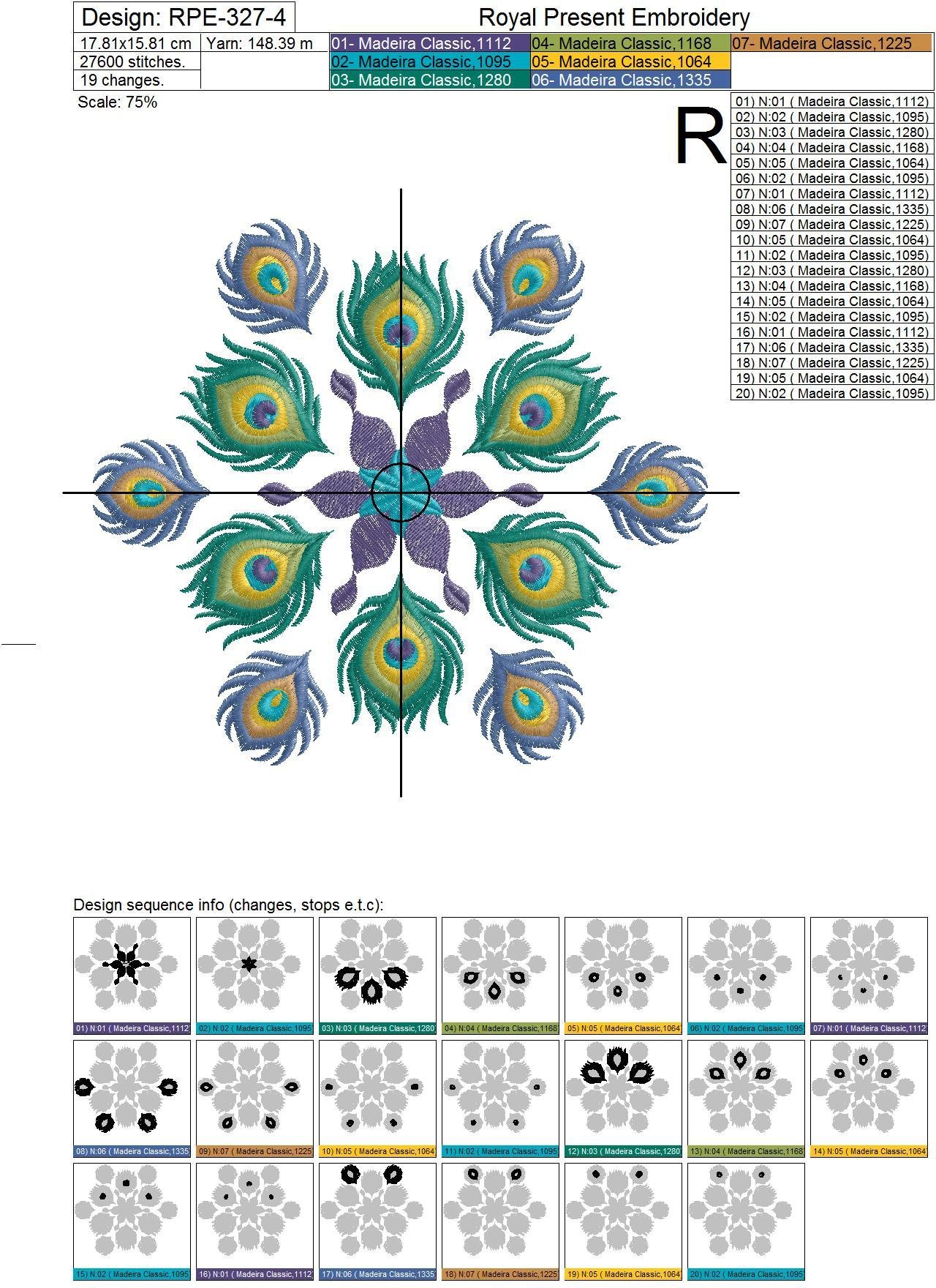Peacock Mandala Machine Embroidery Design - 5 sizes