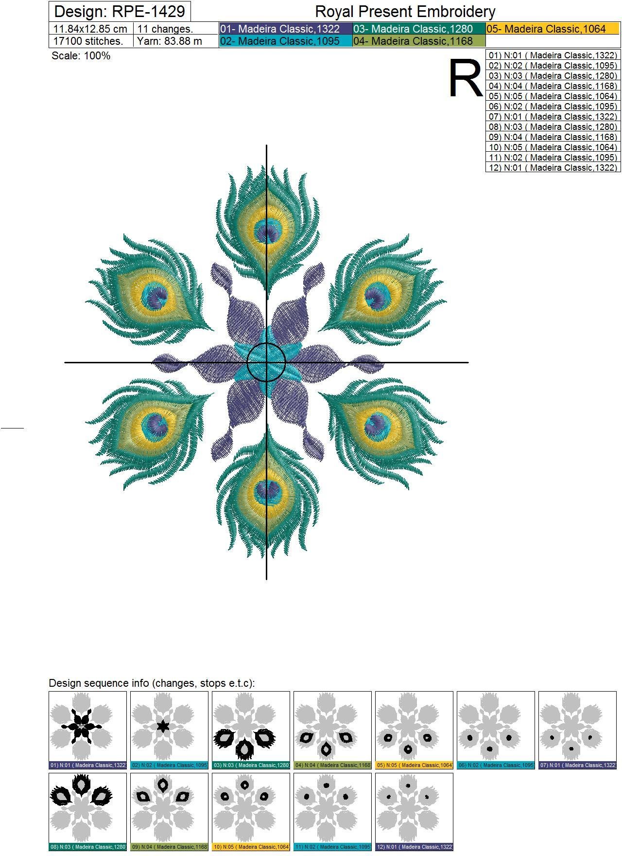 Peacock feathers Mandala Machine Embroidery Design - 3 sizes