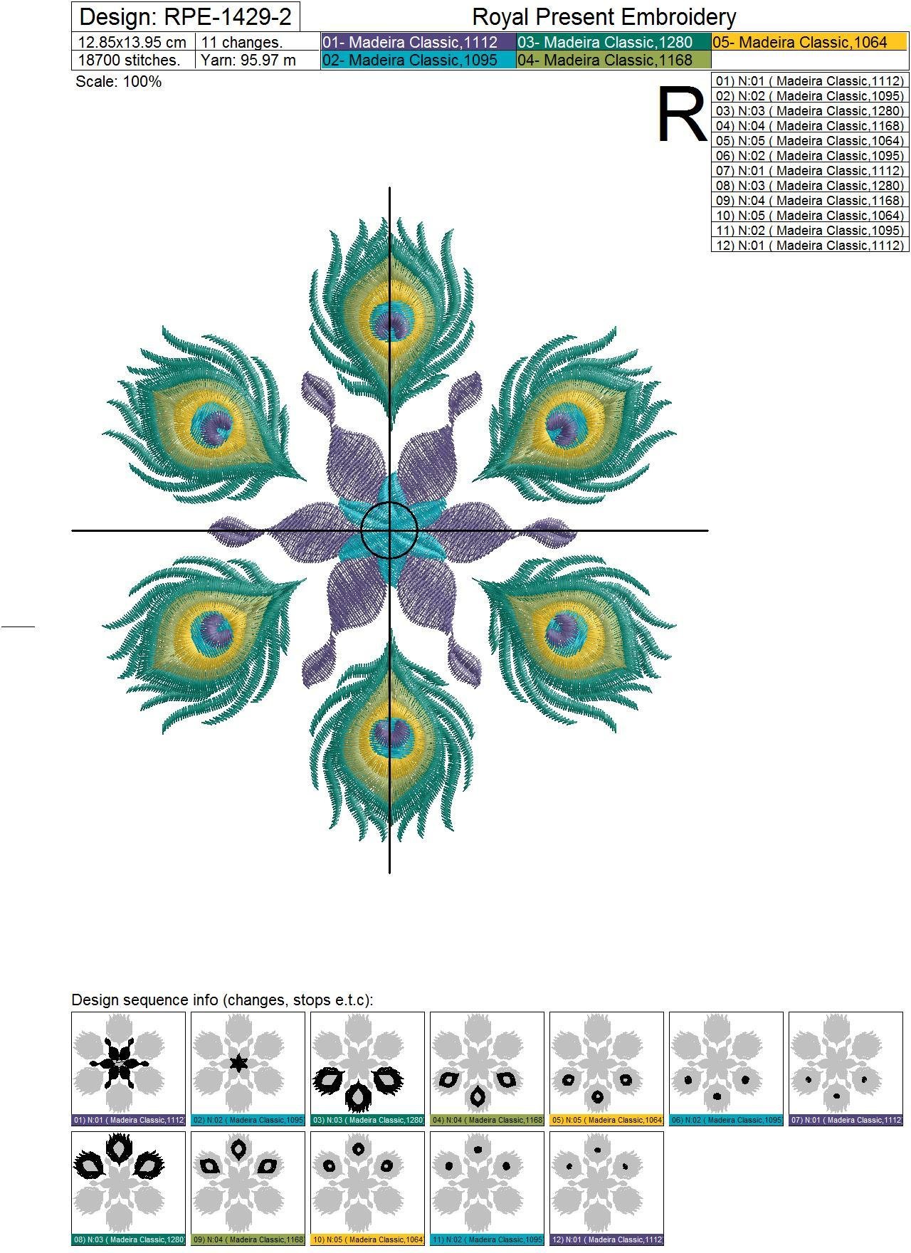 Peacock feathers Mandala Machine Embroidery Design - 3 sizes