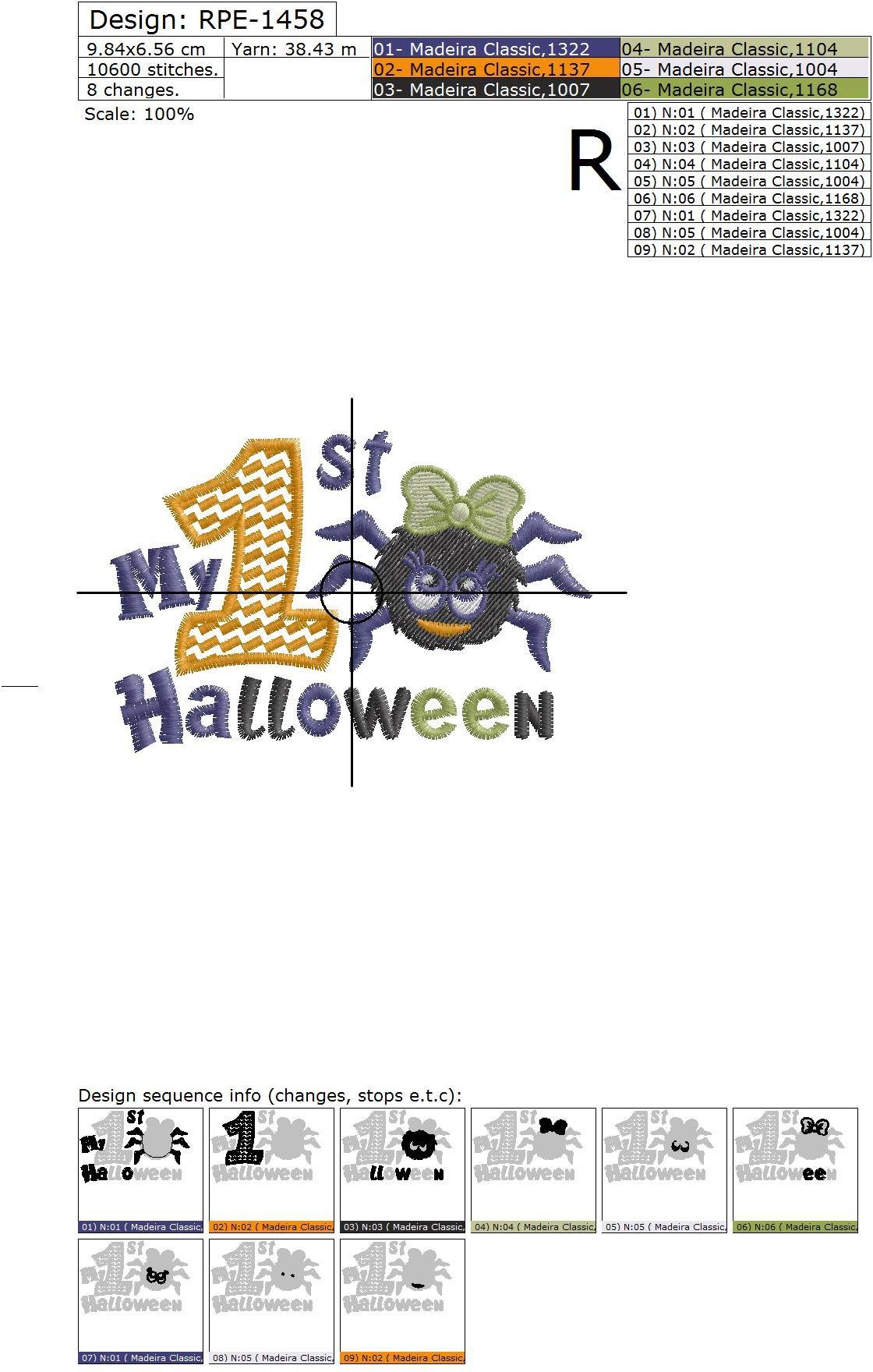 My First Halloween Machine Embroidery Design for baby girls - 3 sizes