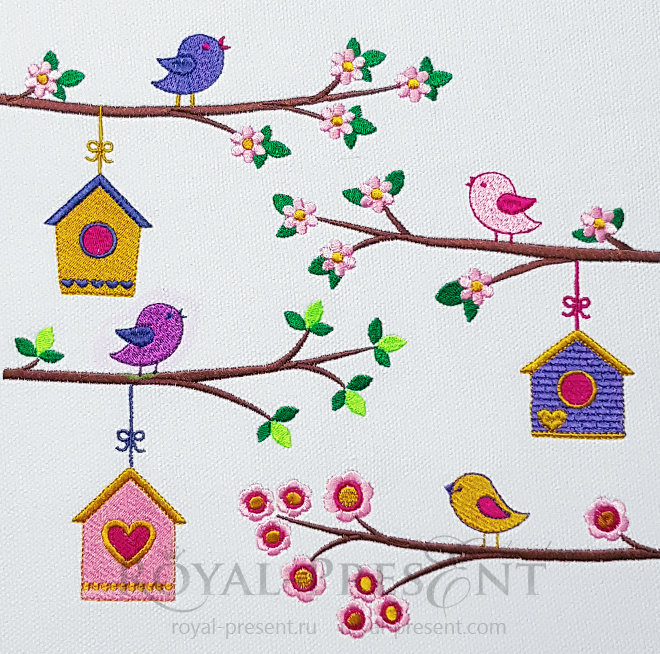 Machine Embroidery Designs Birds and birdhouses RDL-006