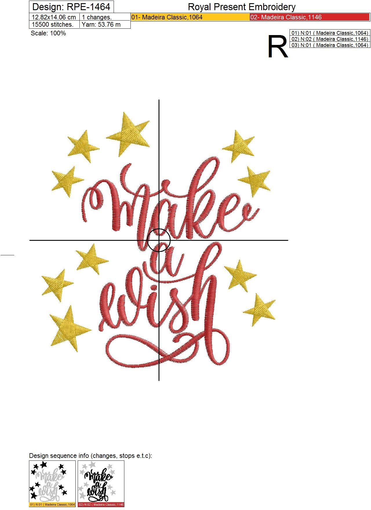 Make a Wish Inscription Machine Embroidery Design - 4 sizes