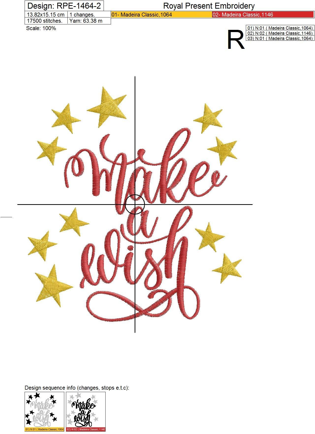 Make a Wish Inscription Machine Embroidery Design - 4 sizes