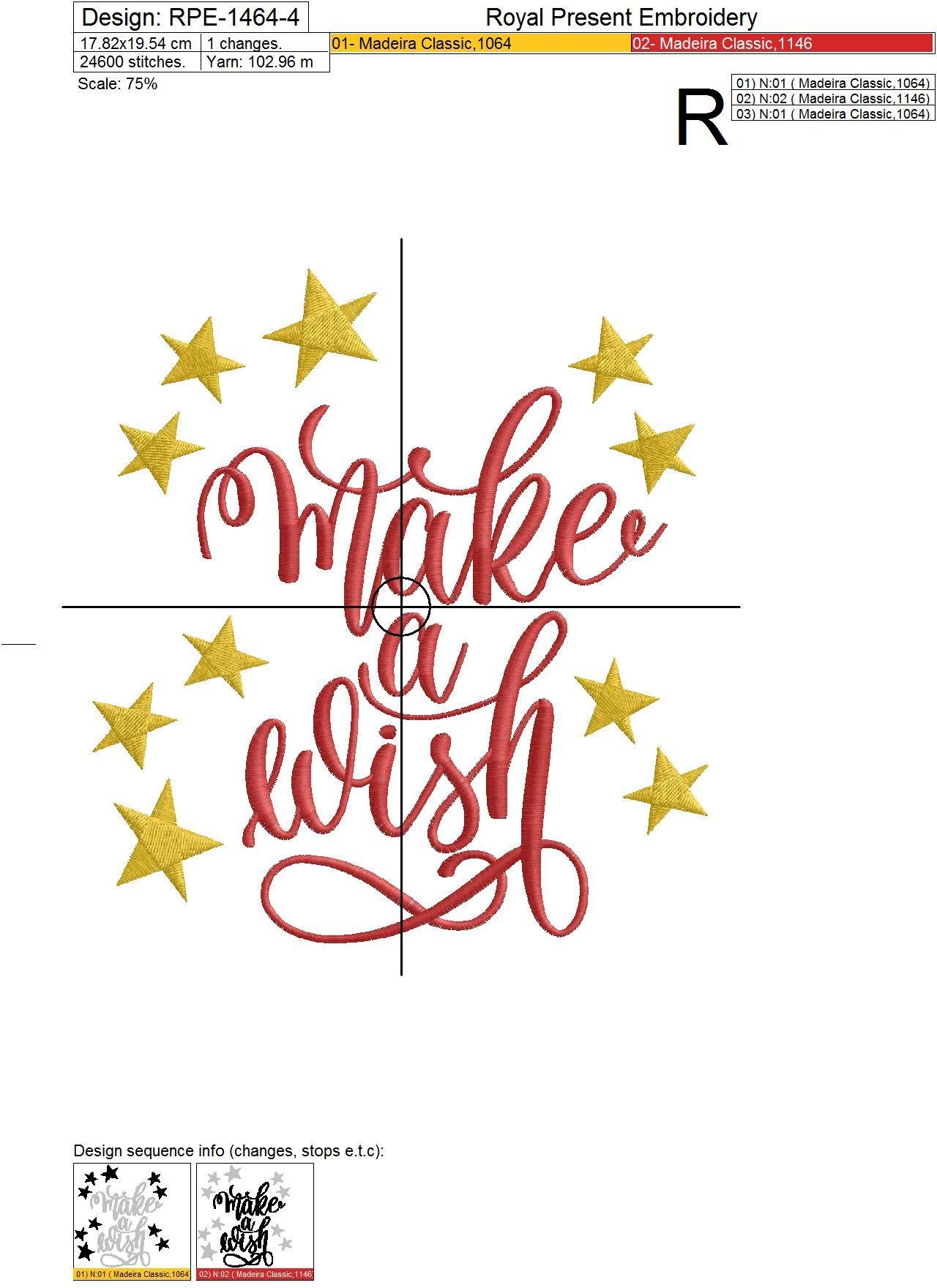 Make a Wish Inscription Machine Embroidery Design - 4 sizes