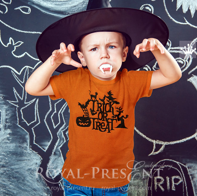 Silhouette Trick or Treat Machine Embroidery Design - 3 sizes RPE-1469